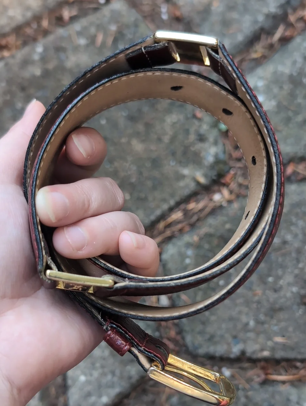 Double Logo Gold Yves Saint Laurent Brown Leather Belt with Gold Accent